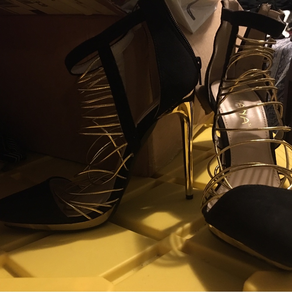 Black and Gold Strappy Heels